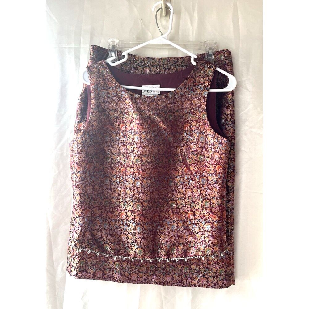 Vintage Apart Impressions Burgundy Floral Brocade Skirt Set 2 Piece Formal Y2K